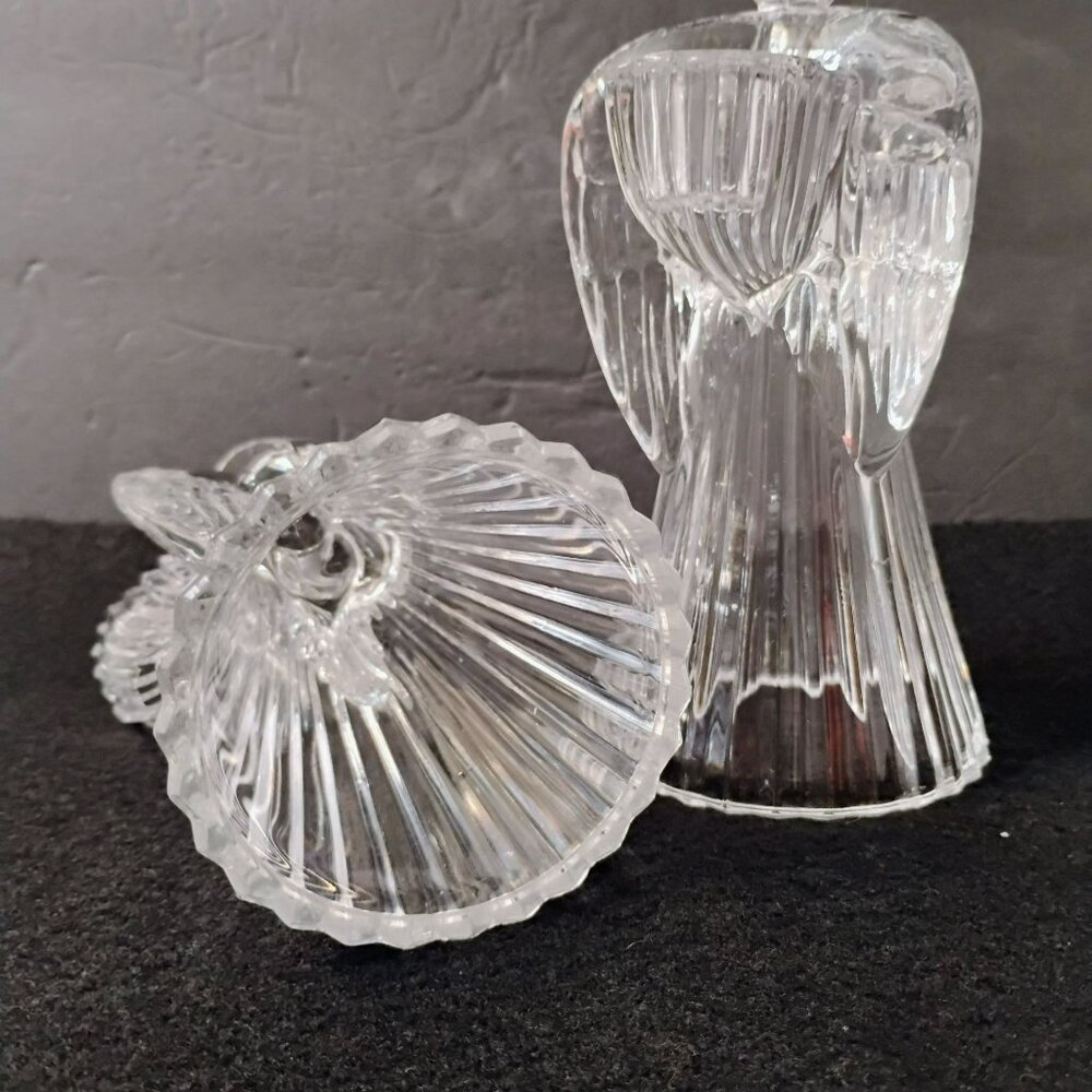 Large Vintage Crystal Angel Candle Holders, Set of 2, Glass Angels Candlesticks - Picture 5 of 10